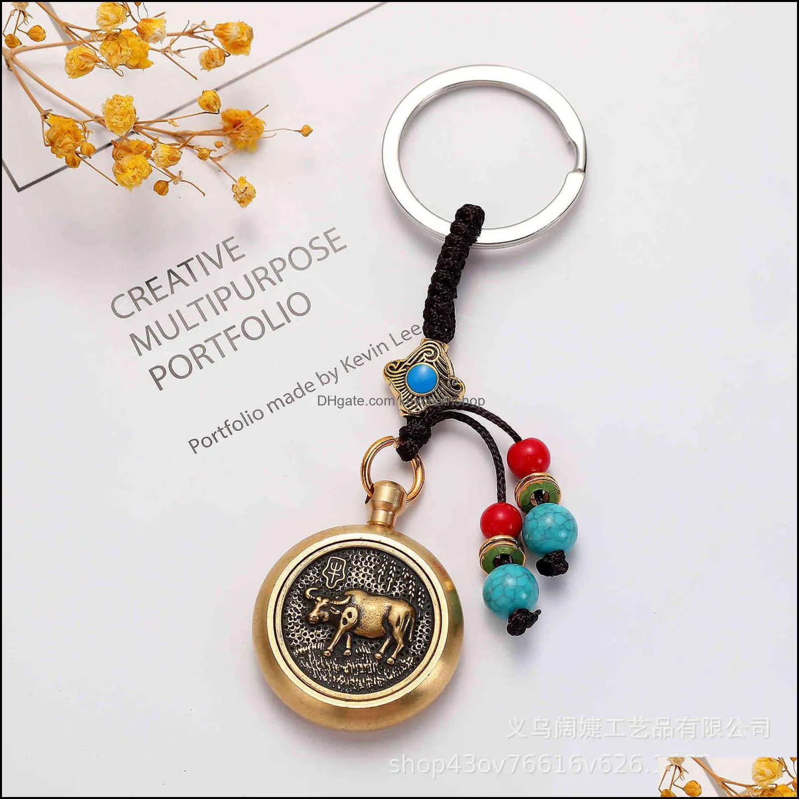 Brass rotatable Zodiac to make money car key chain pendant