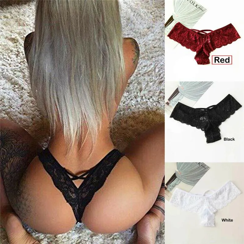 Röd 1 Pack Women G-String Thongs Lot Sexiga spetsunderkläder Borrar Hög midja underkläder trosor plus storlek kvinnlig underväder259y