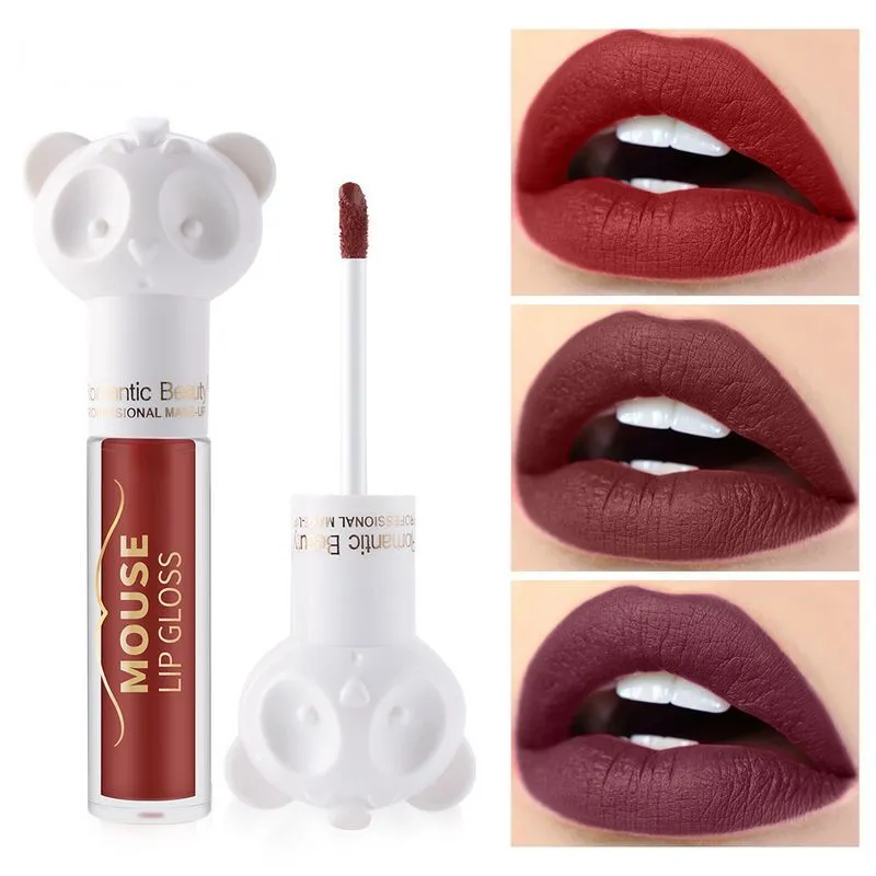 Romantic Beauty 6 Colors Matte Lip Gloss Mouse Shape Lip Glaze Velvet Moisture Long-Lasting Non-stick Cup Smooth Lip gloss
