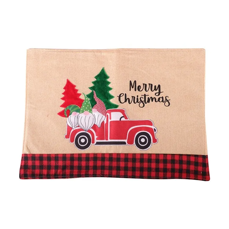 Tapis de table d'arbre de Noël Napperons de camion rouge Napperons d'hiver Père Noël Plaid Napperon à manger Maison Décoration de table de Noël T2I51550