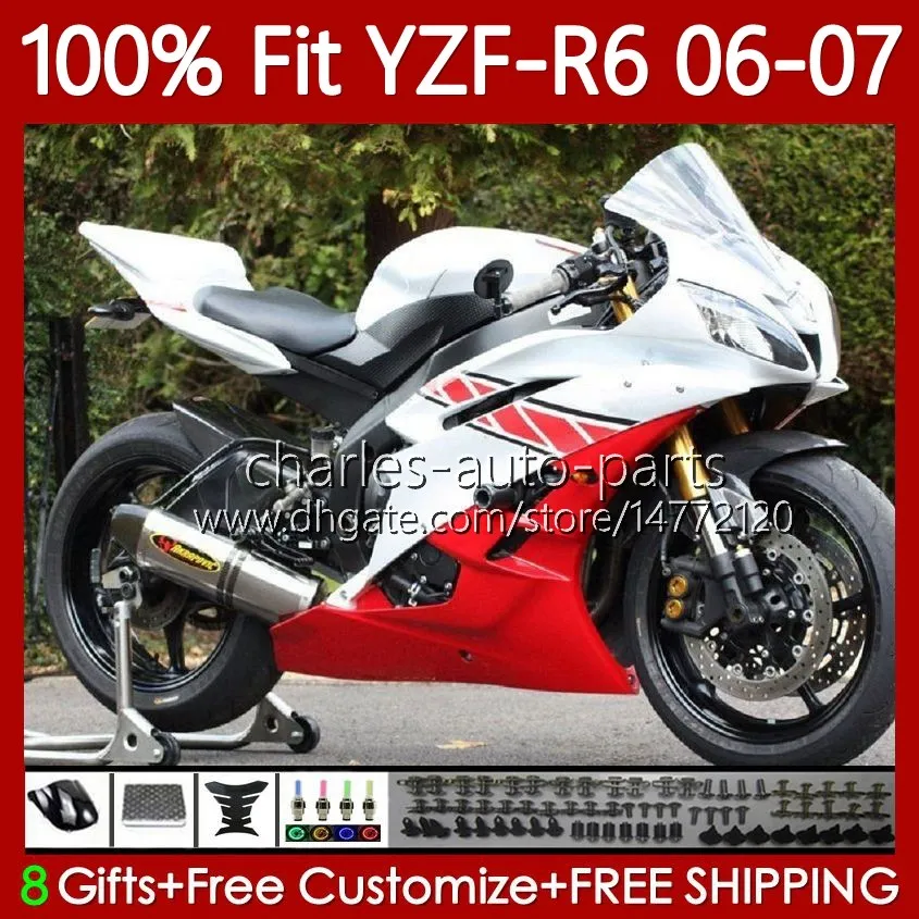 100% Fit OEM обтекатели для Yamaha YZF-R6 YZF R 6 600 CC YZF600 YZFR6 06 07 MOTO CUDLOWWORK 98NO.81 YZF Белый красный R6 600CC 2006 2007 YZF-600 2006-2007 Комплект для инъекций