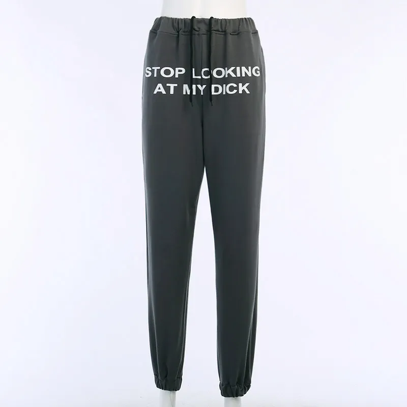 Womens High Waist Beachapche Soft Sweatpants With Letter Stop Looking At My  Butt Design Hip Hop Black Joggers For Dropshipping 201113 From Xue04,  $17.65