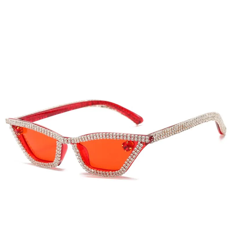 Tam Rhinestones Güneş Gözlüğü Trendy El Yapımı Elmas Kedi Göz Güneş Gözlükleri Kadın Parlak Parti Gözlükler 4 Renkler Toptan