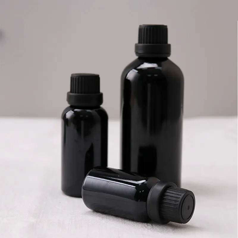 Preço de atacado 10ml-100ml Braçados de vidro preto garrafa de embalagem de óleo sérico para óleos essenciais aromaterapia frete grátis