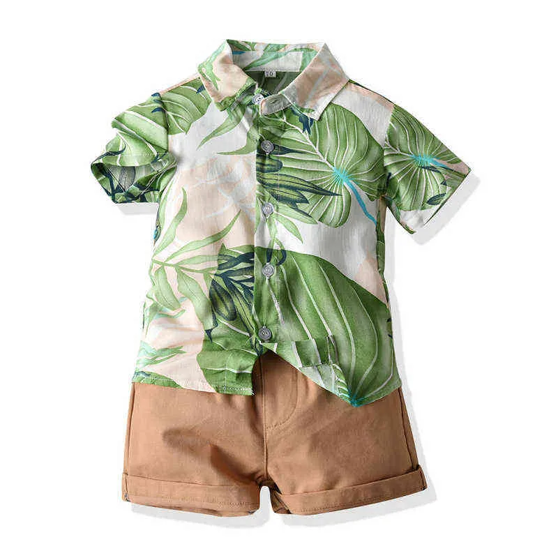 Barn Hawaiian Set Boys Casual Button Down Short Sleeve Print Shorts Outfit Sommar 1-5 Barn Strand Kläder Hawaii Shirt Suit Y220310