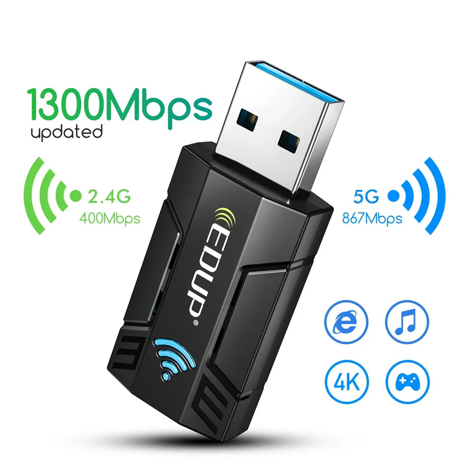 EDUP EP-1689GS 1300Mbps ميني واي فاي محول بطاقة الشبكة اللاسلكية USB المزدوج الفرقة 2.4 جرام 5G 802.11ac عالية headsink lan محول لجهاز الكمبيوتر