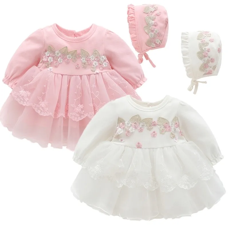 Neugeborene Mädchen Kinderkleider Kleider Kleidung Spitze Stickerei Taufkleid für Baby Girls Party Taufkleider 0 3 6 9 Monate 201204