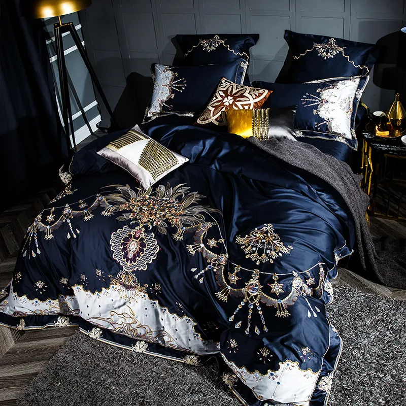 Copripiumino con ricamo in oro barocco nero bianco 1000TC Set biancheria da  letto in cotone egiziano matrimoniale Queen King 4 pezzi federe per  lenzuola - AliExpress