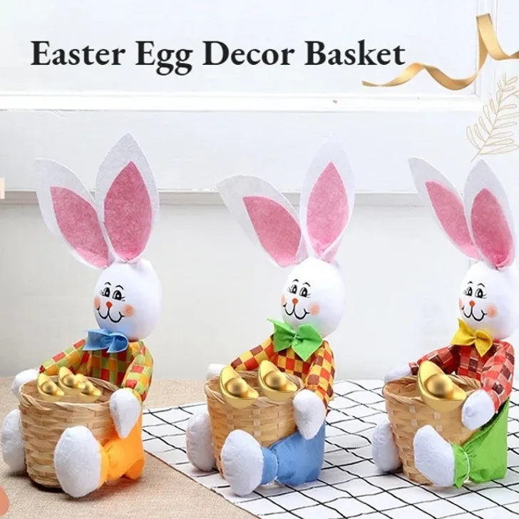 New Easter Rabbit Basket for Egg Hunting Activity Kindergarten Color Bamboo Basket Animal Small Bucket Easter Children DIY Gifts F5173 C0224