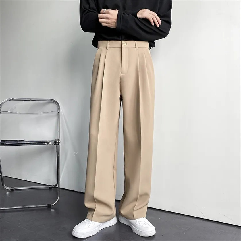 Calças de terno masculinas sólidas largas largas casuais calças de perna larga para cáqui preto branco estilo japonês streetwear homem grande 220212