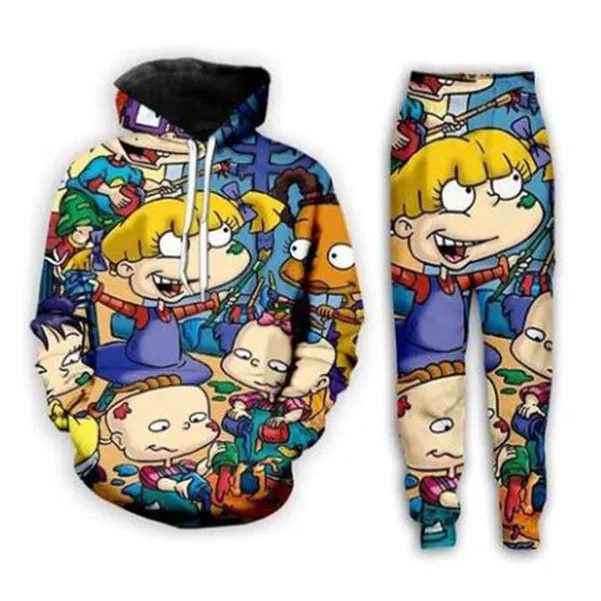 Nouveaux hommes/femmes dessin animé Razmoket 90 drôle impression 3D mode survêtements Hip Hop pantalon + sweats à capuche MH0224