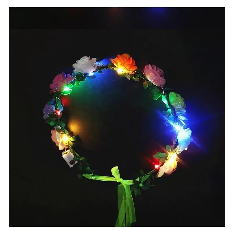 flashing led hairbands strings scrunchie glow flower crown headbands light party rave floral hair garland luminous hand decorative