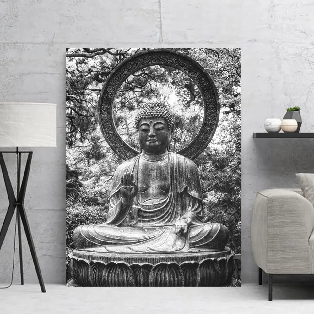 Canvas Modern Picture Black White Home Decoration Buddha Statue Painting Wall Art Prints Religion Poster Modular For Living Room