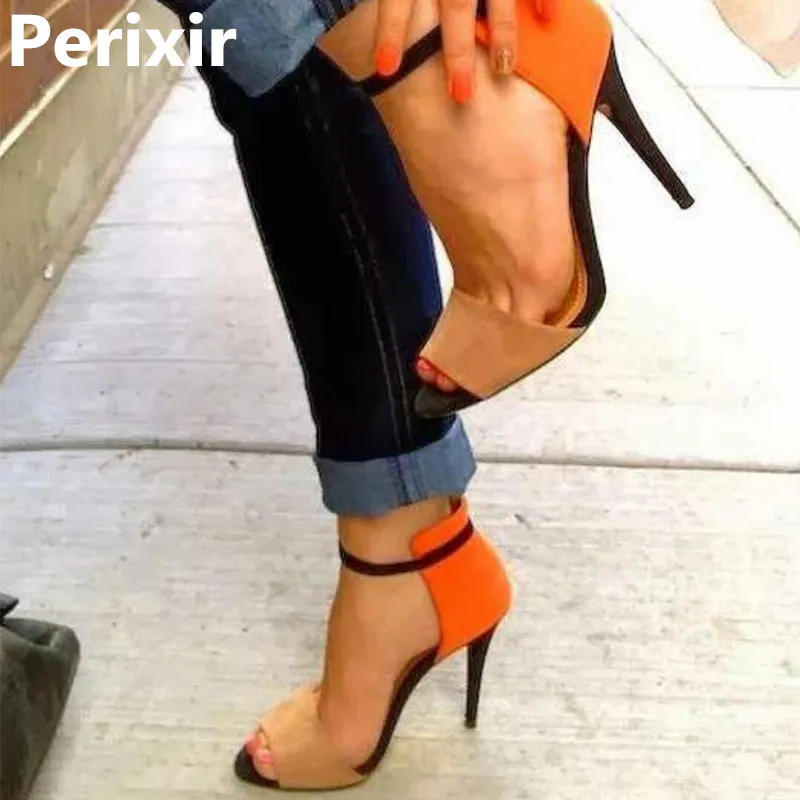 ペリクシルの女性のハイヒールのサンダル高品質の女性夏のサンダルバックルブランドの女性の靴在庫のあるオレンジ色のサンダル女性2020 1010