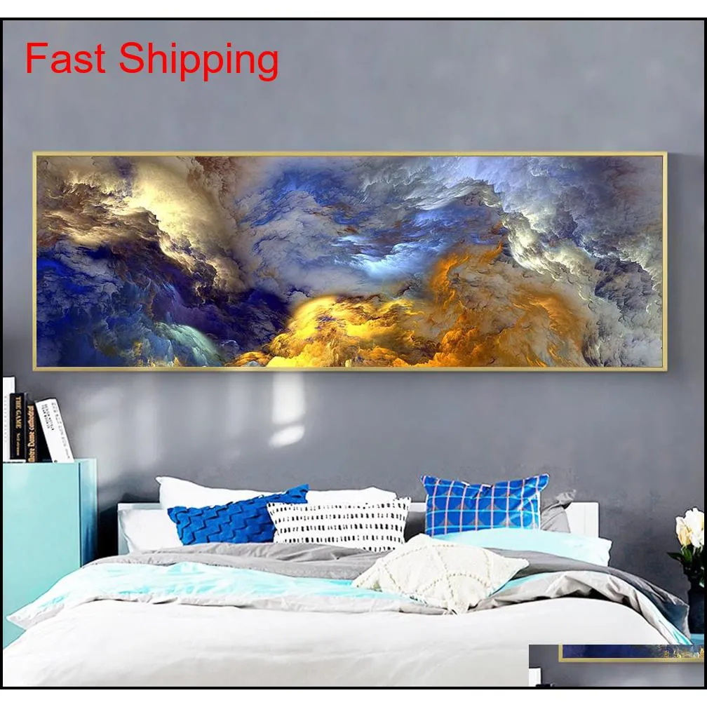 Paintings Wangart Abstract Colors Unreal Canvas Poster Blue Landscape Wall Art Painting Living Room Wall Hanging Mode qylUII packing2010