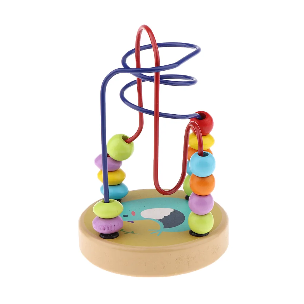 Colorful Cartoon Wooden Bead Maze Roller Coaster Activity Cube Educational Abacus Beads Circle Toys for Children Toddlers Kids