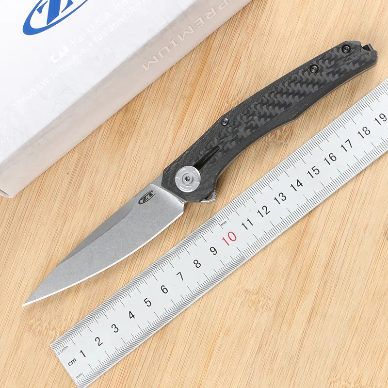 Épine verte, couteau pliant en alliage de titane ZT0707 lame VG10, manche 3D en fibre de carbone titane