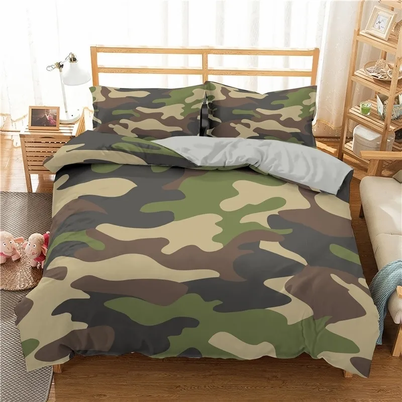 Zeimon 3D Camouflage Printed Bedding Sets Soft Microfiber Duvet Cover Set 2 / 3PCS Queen King Quilt Cover Sängkläder för hem 201119