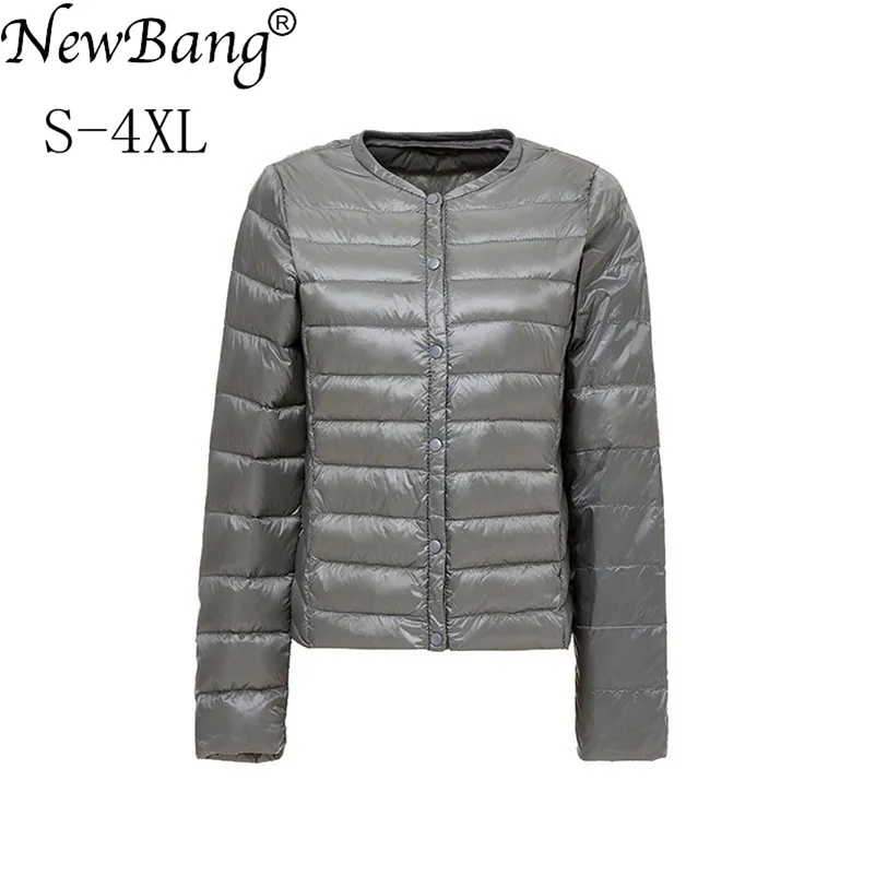 NewBang Brand Women's Down Jacket Ultra Light Down Jacket Women Collar-less Coat Feather Lightweight Portable Thin Slim Jackets LJ201021