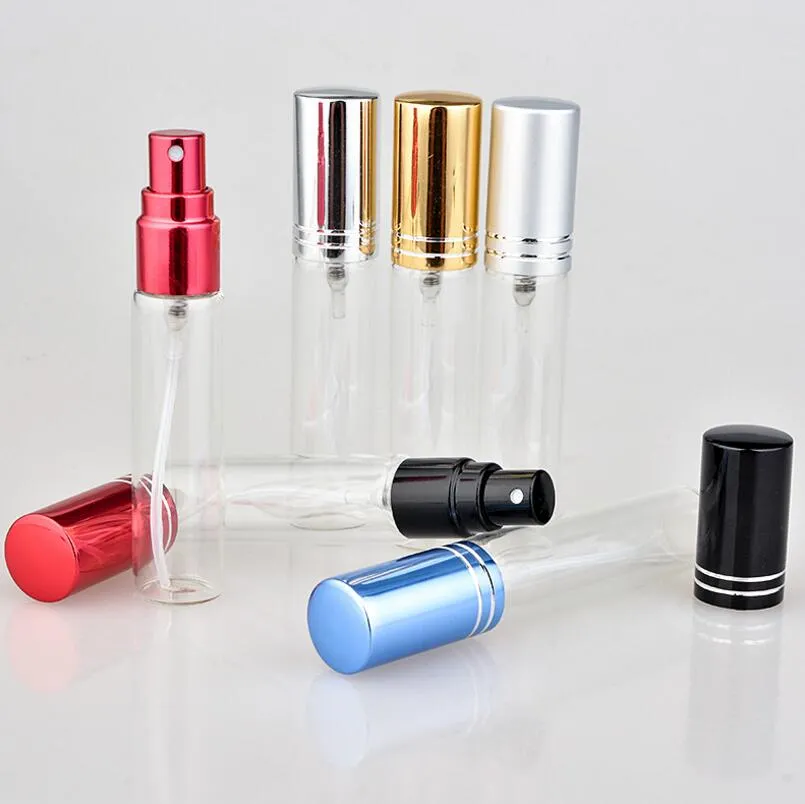 500 Teile/los 5ML10ML Hohe Qualität Tragbare Glas Parfüm Flasche Mit Aluminium Spray Für Reisenden
