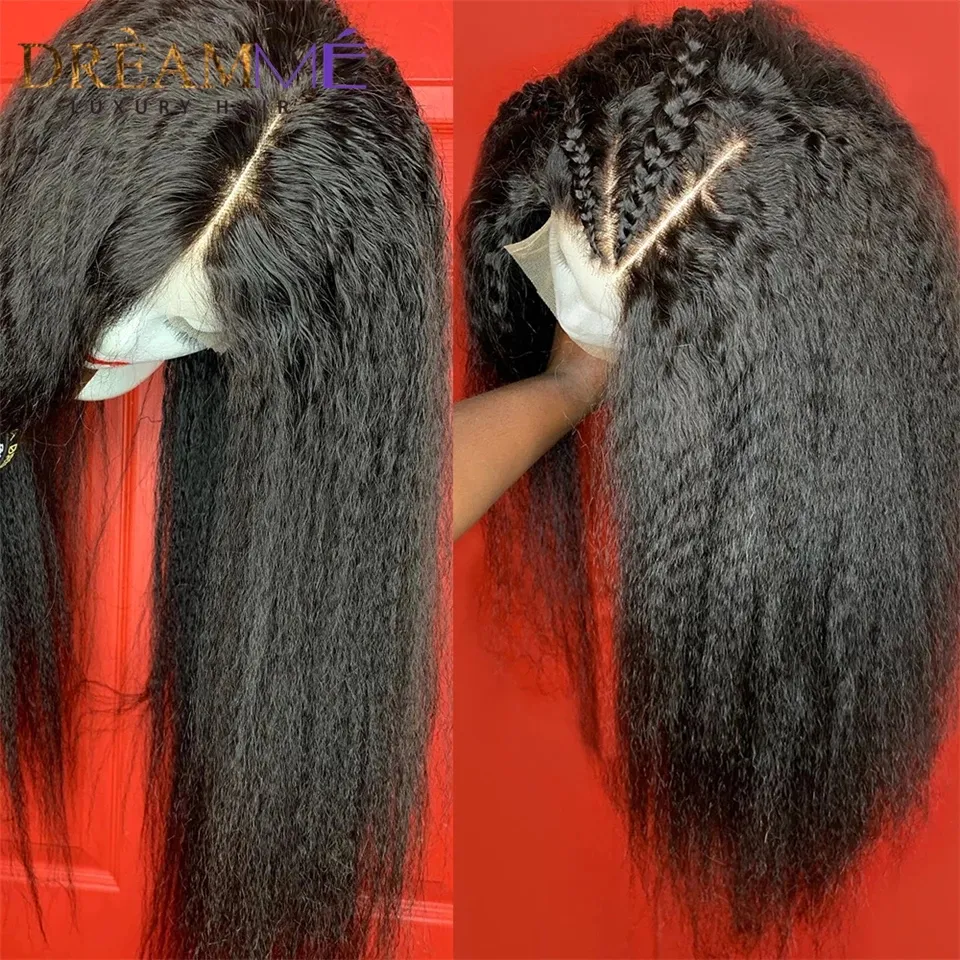 Kinky Straight Wig 13*4 Lace Front Simulation Human Hair Wigs Preplucked Yaki Lace Wig 13x4 Lace Closure Synthetic Wig for Black Women