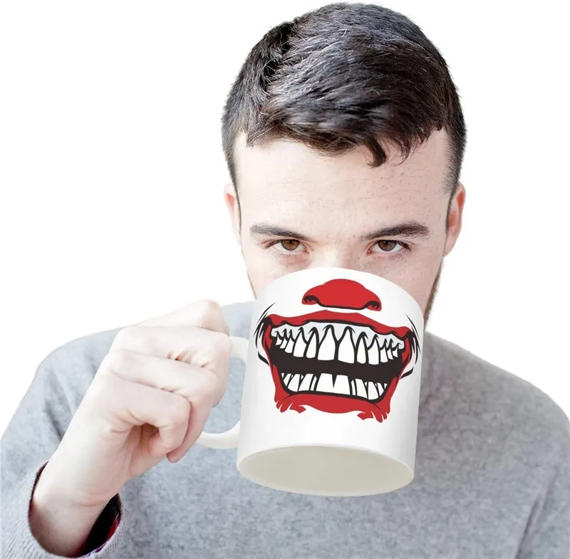 Halloween palhaço engraçado rosto sorridente boca grande cerâmico copo Caneca Tea Cup para escritório em casa mobiliário T3I51280