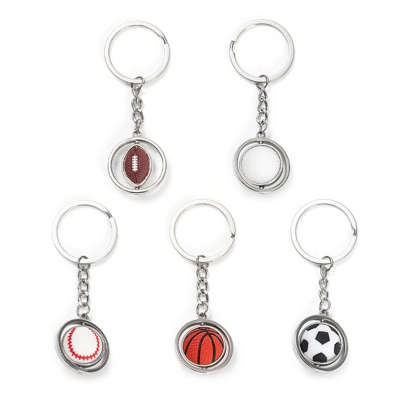 Rotating 3D Sports Ball Soccer Keychains For Mens Bags Basketball