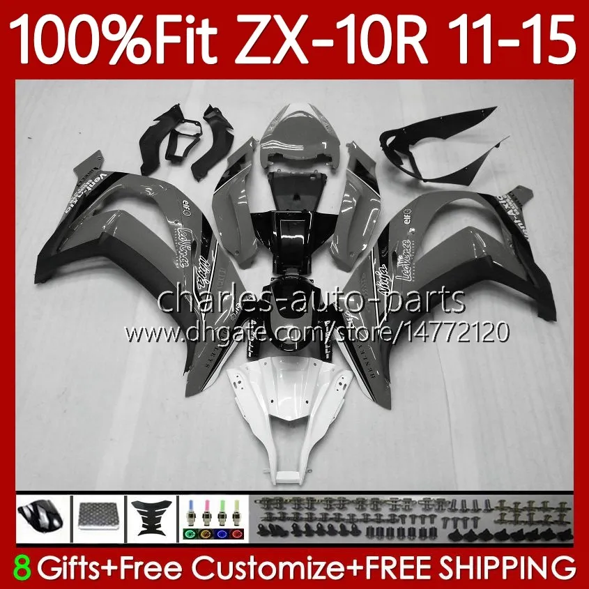 Fairings de OEM para Kawasaki Ninja ZX-10R ZX 1000 CC 10 R 2011 2013 2013 2014 2015 101No.118 ZX1000 C ZX 10R 1000CC 11-15 ZX-1000 ZX10R 11 12 13 14 15 Body cinzento preto de injeção