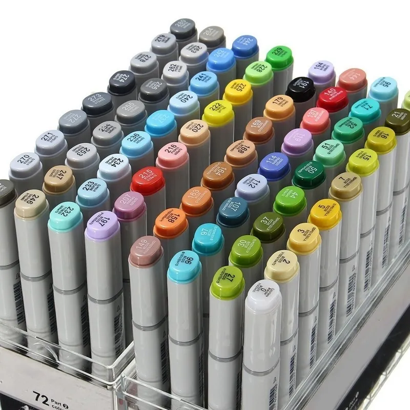 KICUTE 72PCS Färger Artist Copic Sketch Markers Set Fine Nibs Twin Tips Board Pen Design Markörpenna för teckning Konst Set Supply Y200709
