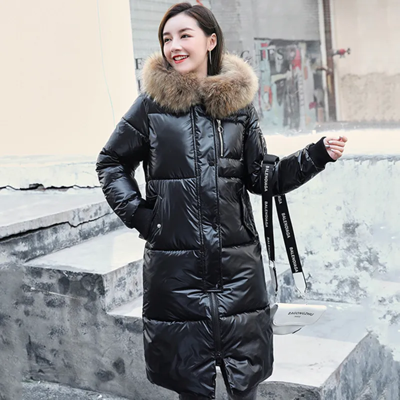 Invierno X Largo Brillante S lido Parkas De Mujer Tallas Grandes