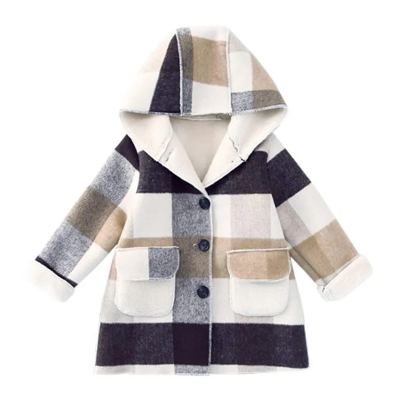 Cappotto invernale per ragazze Giacca di lana spessa per ragazze Casual Plaid Capispalla per bambini Autunno Inghilterra Vestiti per adolescenti Per ragazze Giacche LJ201126