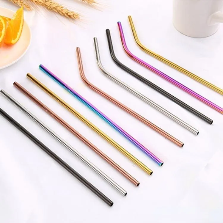 Eco-friendly water bottle tumbler straw reusable straight and bend colorful party metal stainless steel drinking straw