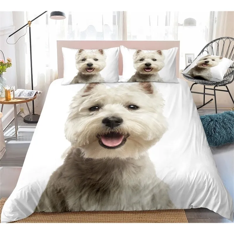 Set copripiumino per cani 3D Set letto West Highland White Terrier Biancheria da letto bianca Bambini Ragazzi Ragazze Copripiumino per animali domestici carino 3 pezzi Dropship 201210