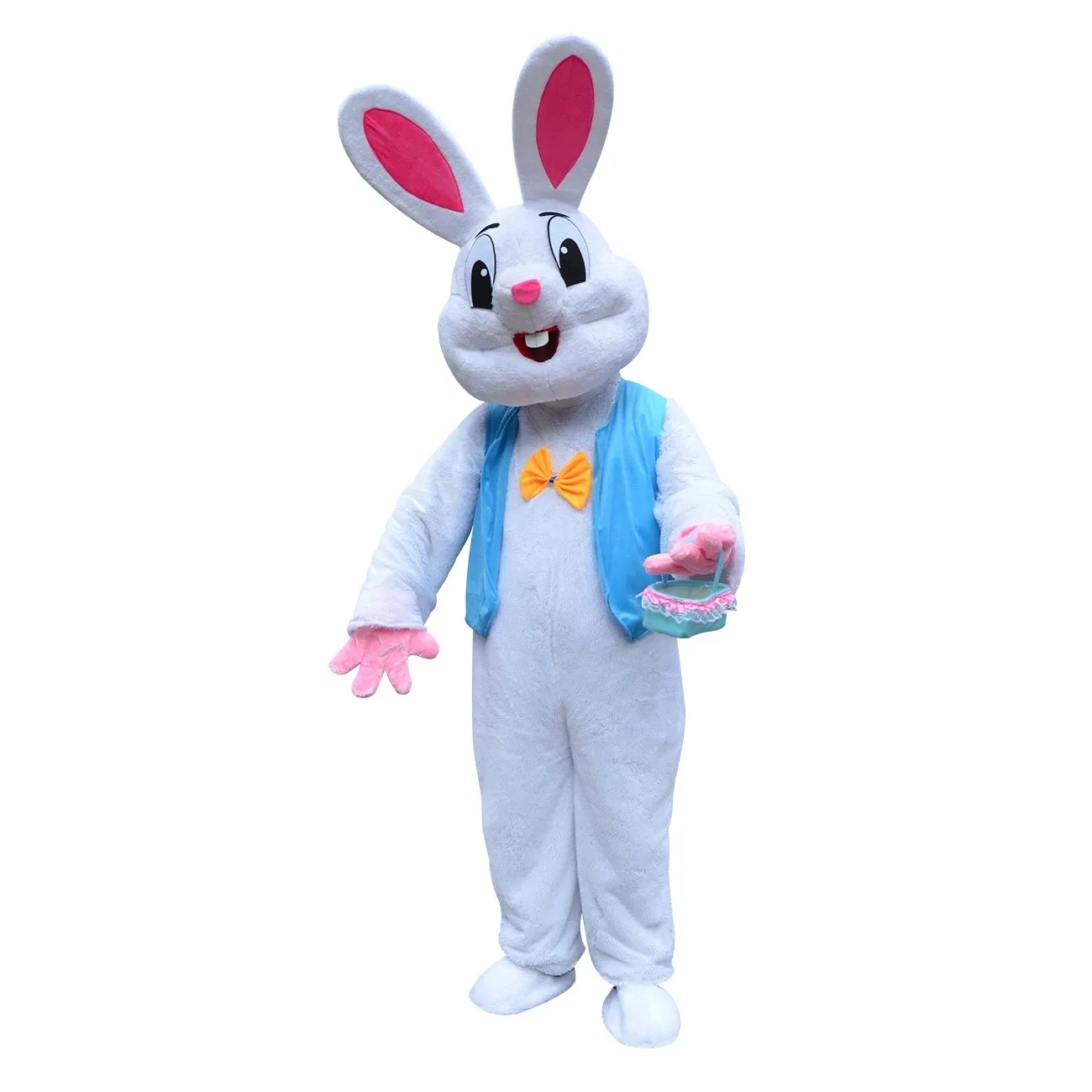 Белый пасхальный кролик жуков талисман костюм джекрабабит зайца лебес с длинными розовыми ушами мультфильм жилет кролика хеллоуин рождество