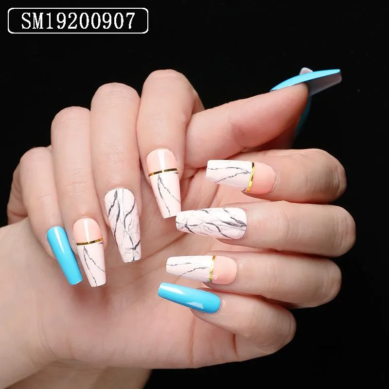 Наборы Ногтей Art / Box Blue Marble Ню Французский Маникюр Простые.