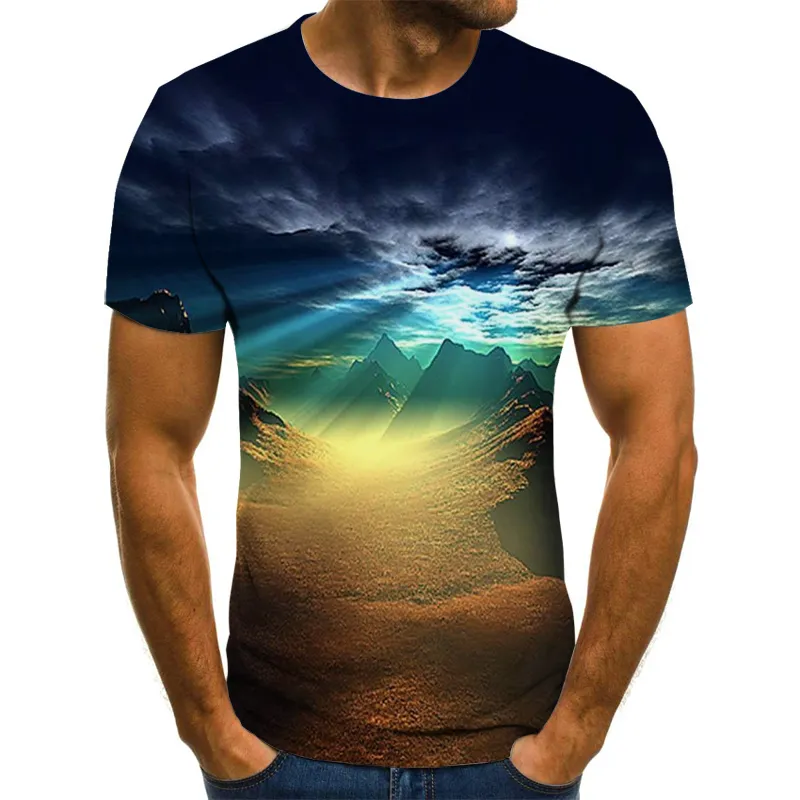 Mens Natural 3D Printed O Neck T Shirt Full Perfect For Summer