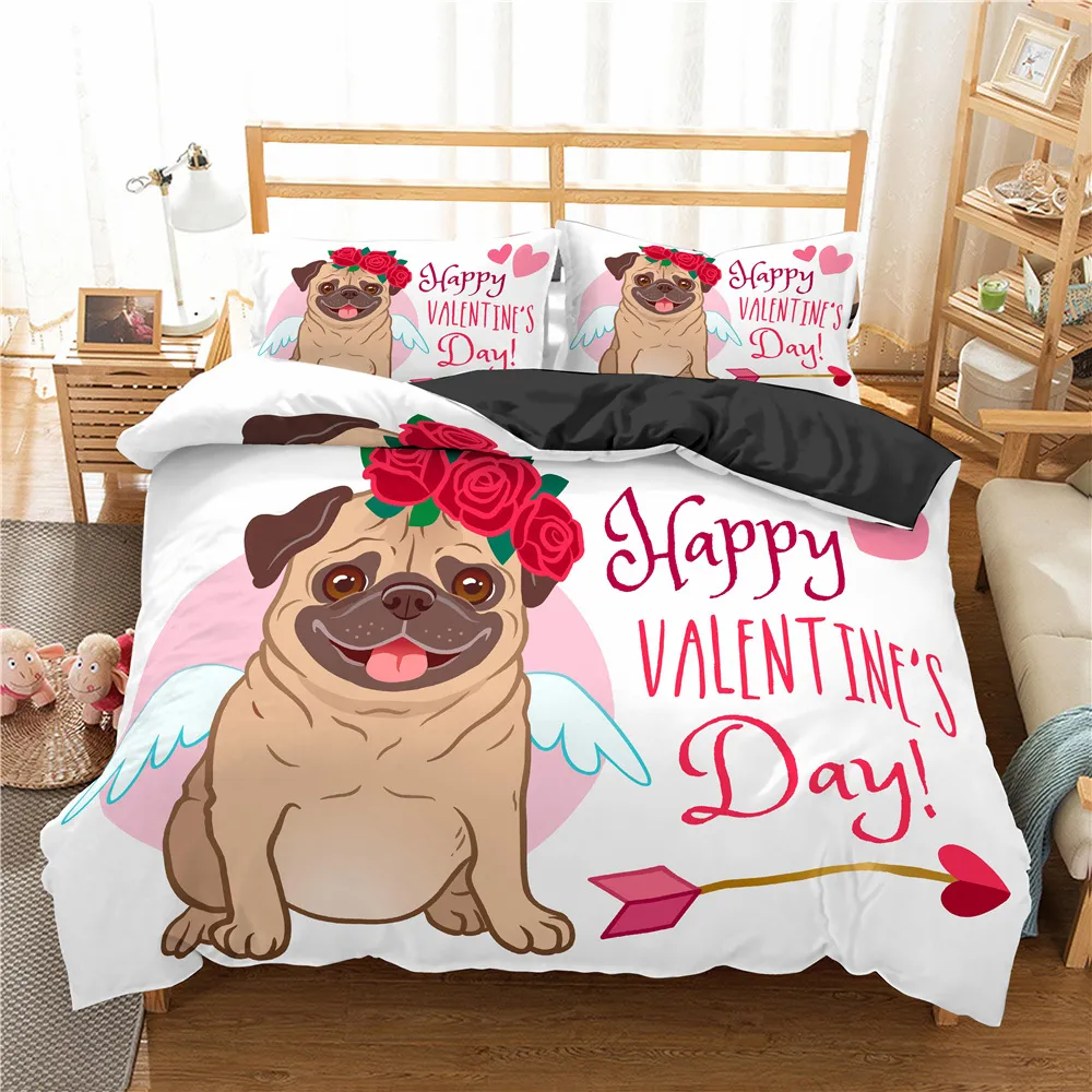 Homesky Cartoon Pug Dog Duvet Cover Set Cute Animal Pościel Zestaw Kids Pościel Pościel Królowa King Comforter Sets C0223