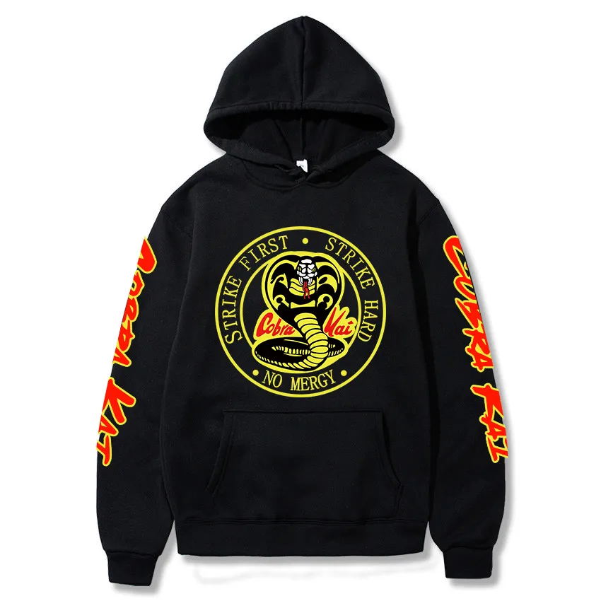 Cobra Kai Hoodies Strike Hard Staking First No Mercy Printed Hooded Cobra Kai Casual Pullovers Hoodie X1227