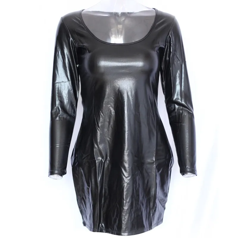 Vinyl Leather Bodycon Dress Black Mini Above Knee Sleeve Slash Neck Party  Dress Women from Dhgate Basic & Casual Dresses - price 37.14