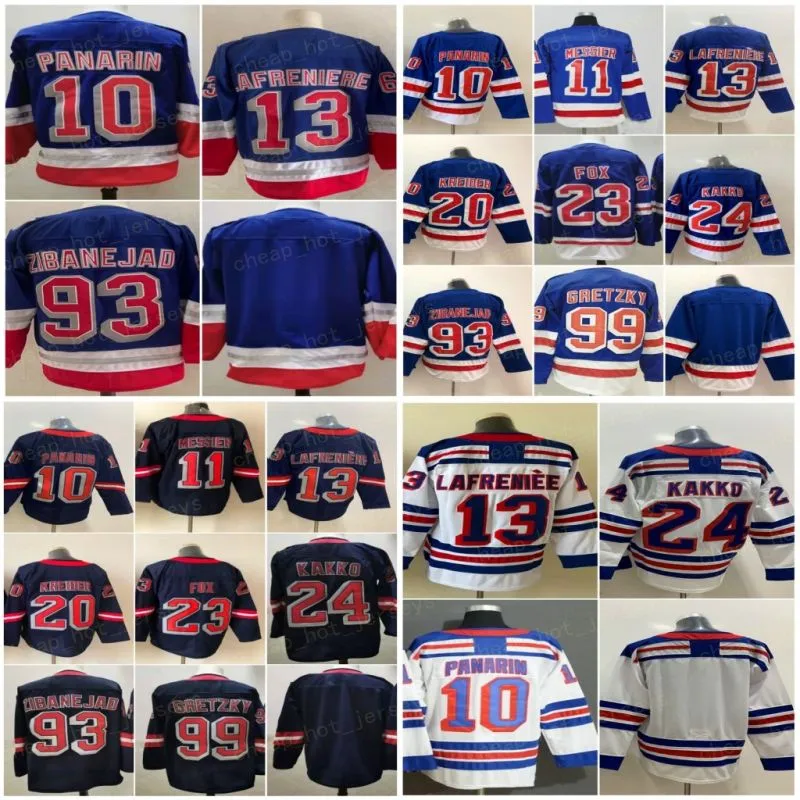 2021 리버스 레트로 하키 유니폼 13 Alexis Lafreniere 24 Kaapo Kakko 10 Artemi Panarin Kreider Zibanejad Adam Fox Lundqvist Gretzky Messier Jersey