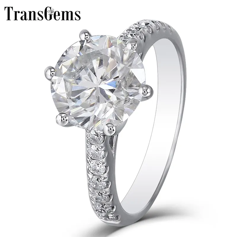 Transgems 3CT CT FG Color Guine 14K White Gold Engagement Ring for Women Wedding Present With Accents Ladies Ring Y200620