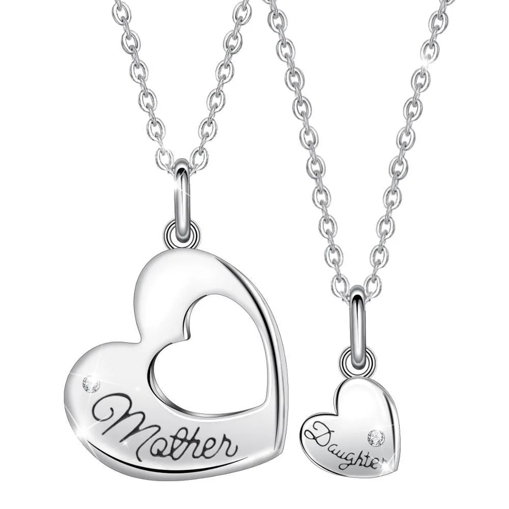 Eudora 925 스털링 실버 인기있는 어머니와 딸 심장 목걸이 여성 사랑 "엄마"목걸이 어머니의 날 선물 CYD062-2 Q0531
