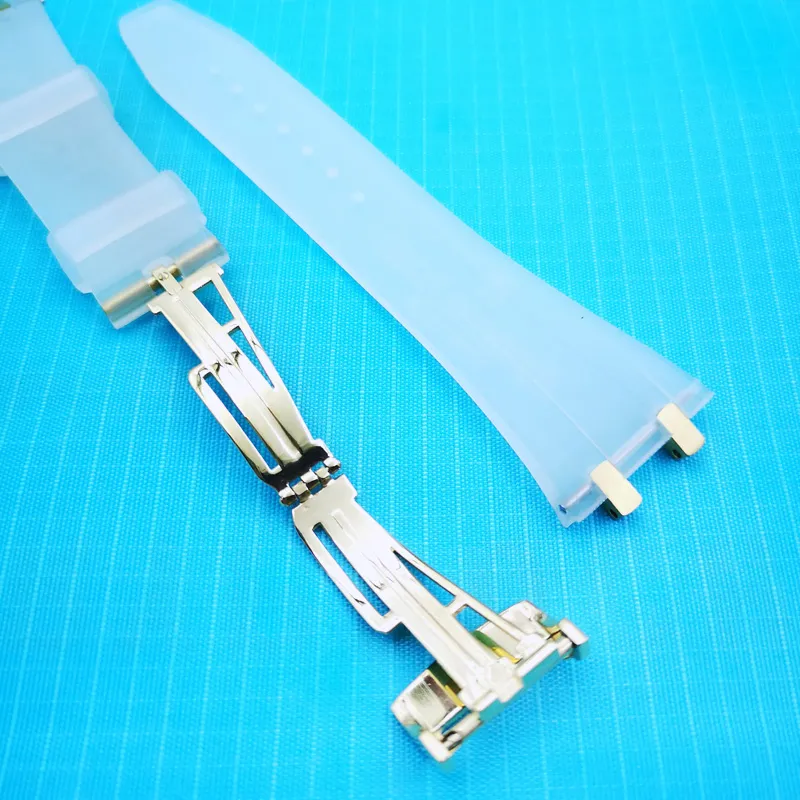 27mm Clear Color Rubber Strap 18mm Gold Steel Strainless Folding Strap for AP Royal Oak 15400 15390 39mm 41mm Models Watch349c