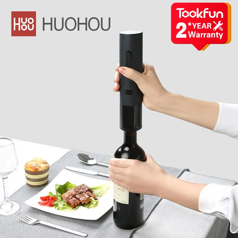 HuOhou Electric Wine Opener Bar Ferramenta de cozinha automática de vinho automático Corkscrew Cortador de alumínio cortador recarregável garrafa abridor 201201