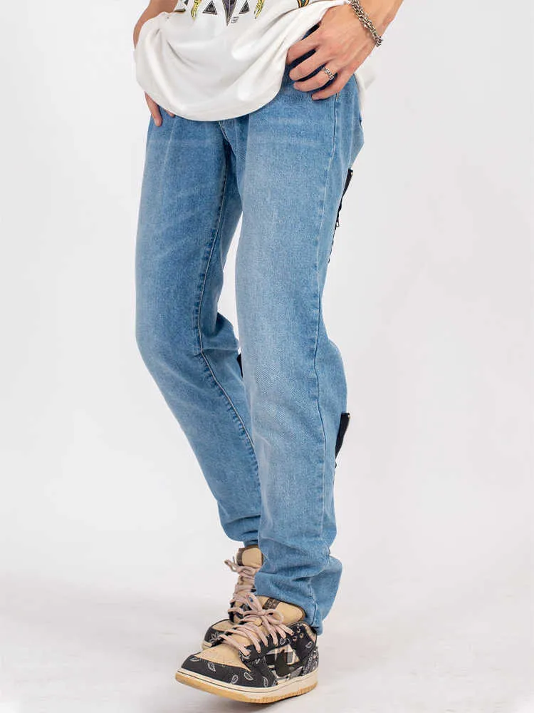 Heren jeans Speciale prijs / Wookvibe 501 Zipper Was lichtblauwe losse rechte denim Casual broek