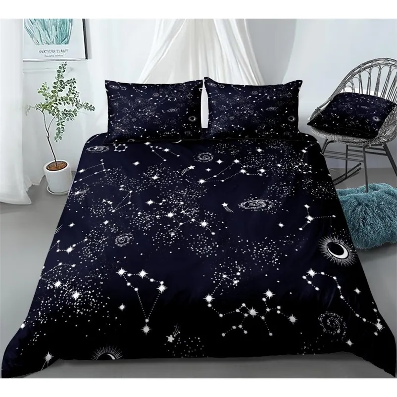 Étoiles Ensemble de literie Ciel de nuit Linge de lit Enfant Fille Garçon Housse de couette Ensemble Noir Blanc Textiles de maison Galaxy Literie Hommes Femmes Ensemble de lit 201021