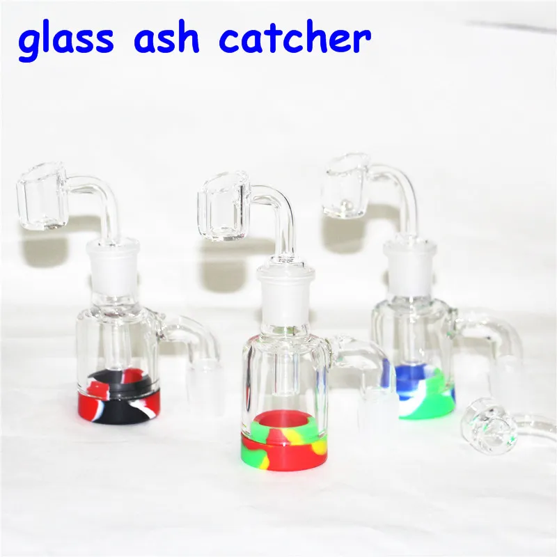 Hookahs Wholesale Glass Ash Catcher 4mm Quartz Banger 14mm 18mm Manlig kvinnlig gemensam bubbler Ashcatcher Water Bong Silicone Container