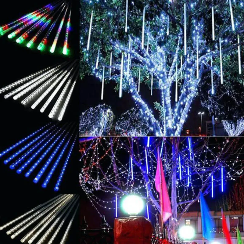 30cm 8 lampor / set Juldekorationer Ljus Meteor Dusch Lampa Set LED Ljusstång Dekorativ Ljus Utomhus Vattentät Rör Färgat Ljus