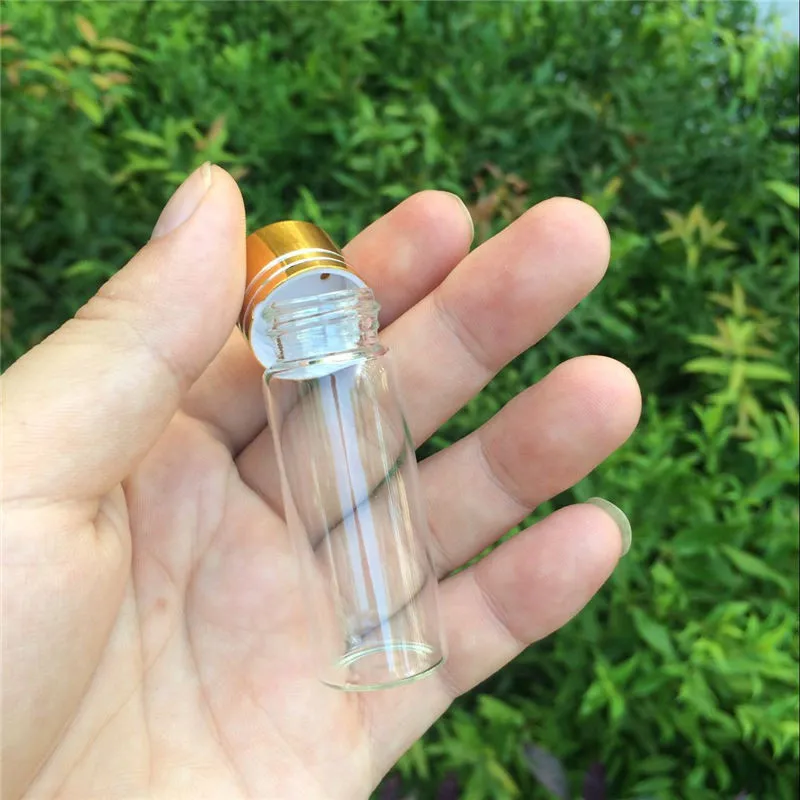 14ml Empty Glass Bottles Aluminium Screw Golden Cap Transparent Clear Liquid Gift Container Wishing Bottle Jars2