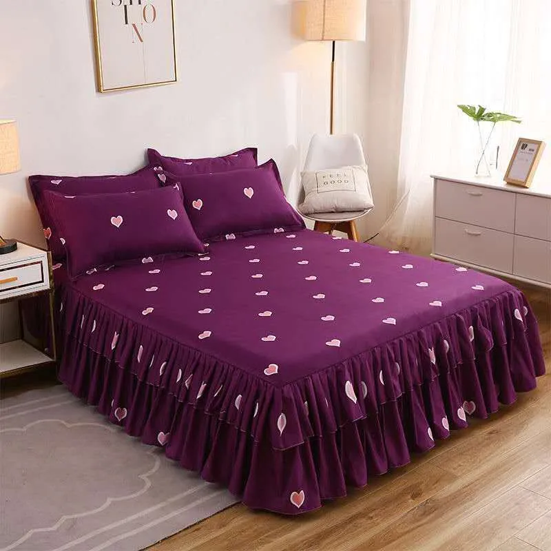 Mode ark + 2st kudde täcker sängkläder kjol förtjockad plåt singel damm ruffle blomma mönster säng täcke ark 201113